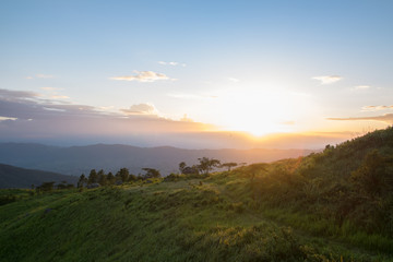 Sunset scene at Phu Chi fa mountain ,chiang rai , Thailand.