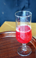 Fresh raspberry lemonade with mint in a glass 