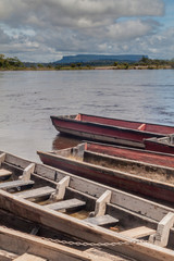 Canoes on the river Carrao, Venezuela. They are used for tours to Angel Fall, the highest waterfall in the world.