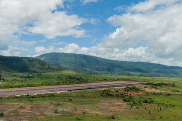 Aerial view of an airstrip in Canaima village, Venezuela