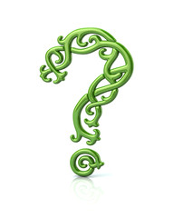 3d  illustration of green question mark Celtic knot  style on white background
