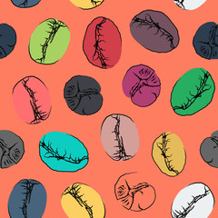 Colorful coffee seed seamless background.