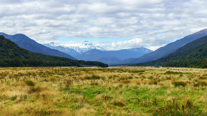 Panoramic beautiful scenery of Mount Cook / Aoraki in Autumn , South Island of New Zealand