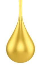 3D rendering golden drop isolated on white background