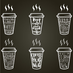 Vector coffee quotes and sayings typography set