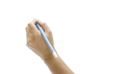 women hand holding a pencile isolate,clipping path