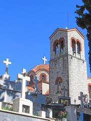 Grèce, église et cimetière orthodoxe