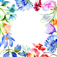Fototapeta na wymiar Wildflower flower frame in a watercolor style isolated.