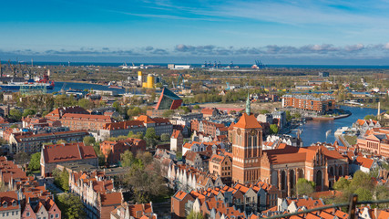 Naklejka na ściany i meble GDANSK, POLAND: Aerial panoramic view of Gdansk.