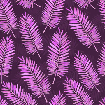 Watercolor seamless pattern with palm leaves. Element for design.