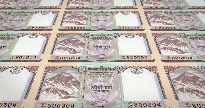 Banknotes of ten nepalese rupee of Nepal, cash money, loop