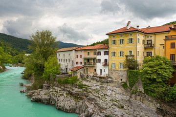 Fototapeta na wymiar Kanal, charming town on the Soca River, Slovenia