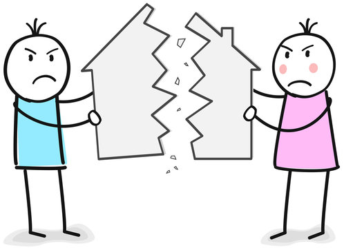 Figuren bei einer Scheidung Kampf ums Haus