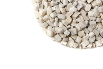 beautiful natural white stone scattered on a white background