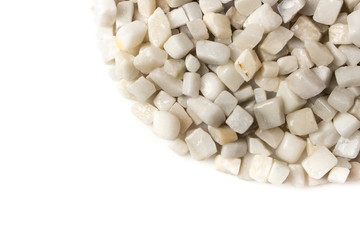beautiful natural white stone scattered on a white background