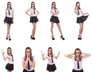 Young naughty student female isolated on white