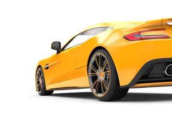 Back of a yellow luxury car isolated on a white background - obrazy, fototapety, plakaty