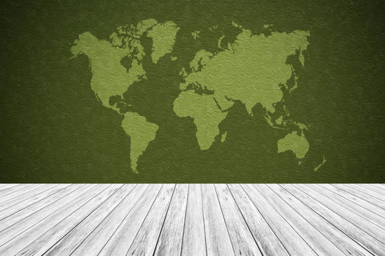 Wall texture surface vintage style with Wood terrace and world map © pongmoji
