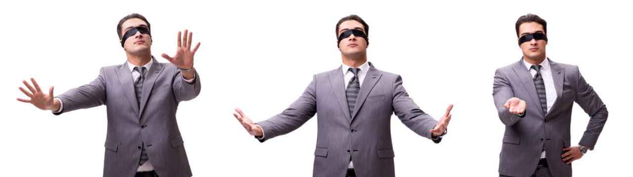 Blindfolded businessman isolated on white