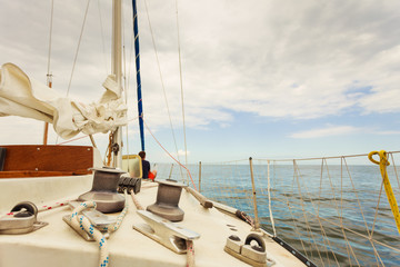 Yacht capstan on sailing boat during cruise