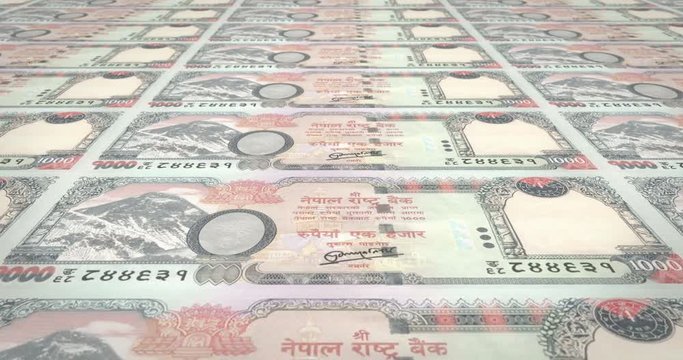 Banknotes of one thousand nepalese rupee of Nepal, cash money, loop