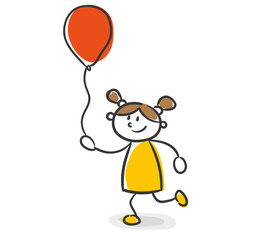 Strichfiguren Kinder Mädchen Luftballon