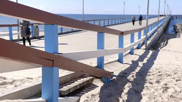 Wooden pier. Sandy coast of the Baltic Sea. Palanga. Lithuania