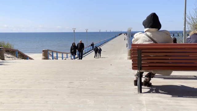 Wooden pier. Sandy coast of the Baltic Sea. Palanga. Lithuania