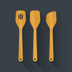 Wooden spatula. Flat design. Vector illustration.