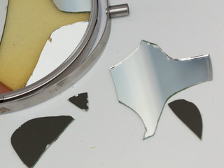 Broken mirror lying on ground