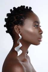 Beautiful black girl with big earrings - 159177349