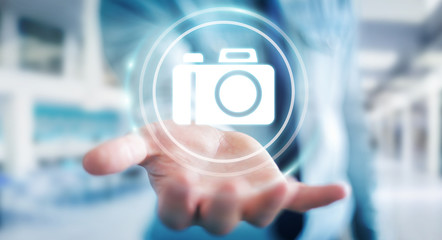 Businessman using modern camera application 3D rendering