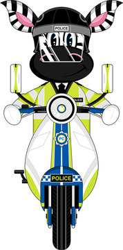Cartoon Zebra Police on Scooter