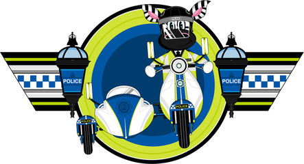Cartoon Zebra Police on Scooter