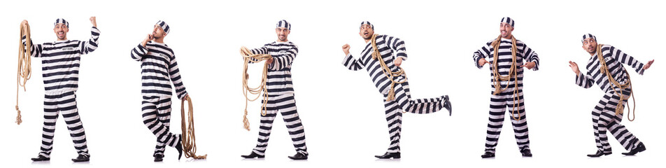 Convict criminal in striped uniform