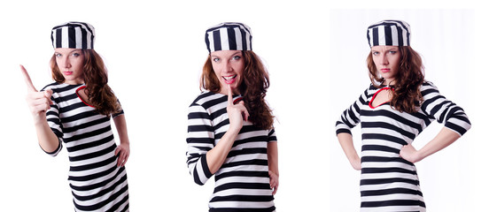Convict criminal in striped uniform