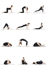 Fotobehang Morning yoga sequence of 12 poses © rilueda