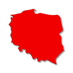 Mapa Polski czerwona - obrazy, fototapety, plakaty