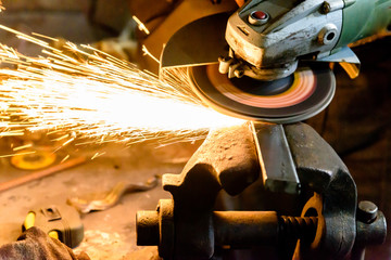 Cutting metal grinding machine, spark.