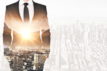 Confident man in city