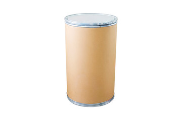 Cylinder paper box with aluminum edge for inserts and chairs as well isolated on white background with clipping path.
