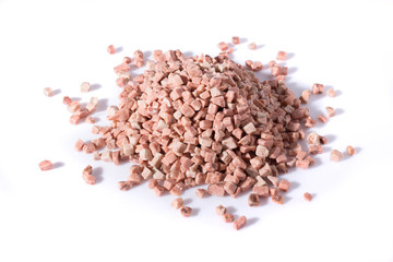 beautiful natural pink stone scattered on a white background