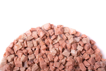 beautiful natural pink stone scattered on a white background