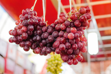 Bunch of grapes display at fresh market stall