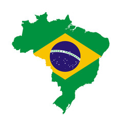 Brazil flag map. Country outline with national flag