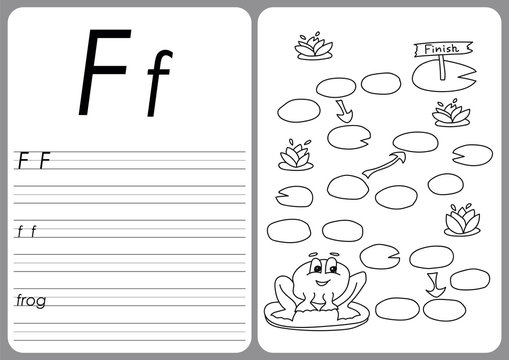Cartoon frog game. Vector coloring book pages