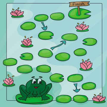 Game template with frog in field background illustration