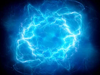 Deurstickers Blue glowing plasma lightning © sakkmesterke