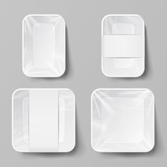 Template Blank White Plastic Food Container Set. Vector Mock Up Template Ready For Your Design.
