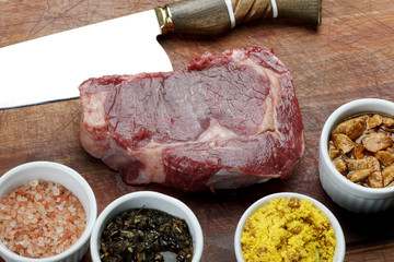 against raw steak